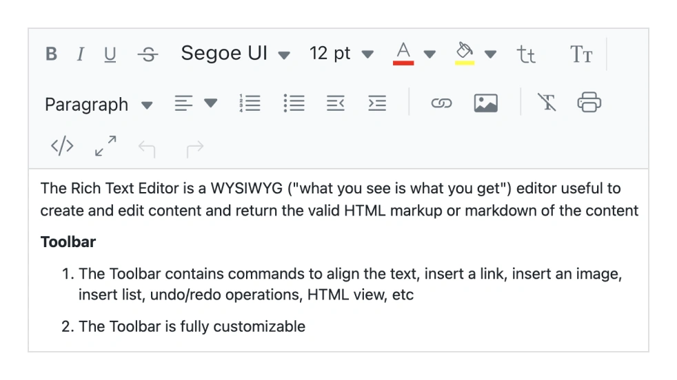 React WYSIWYG HTML editor with multirow toolbar.