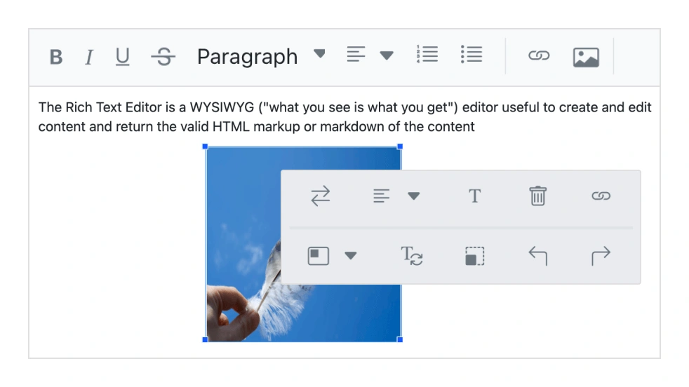 React Rich Text Editor with quick toolbar.