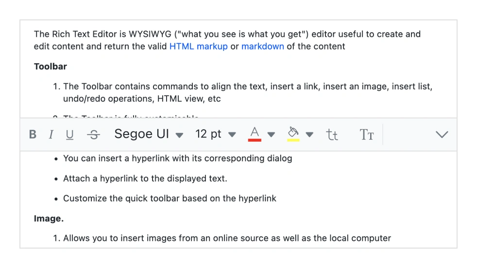 React WYSIWYG HTML editor with floating toolbar.