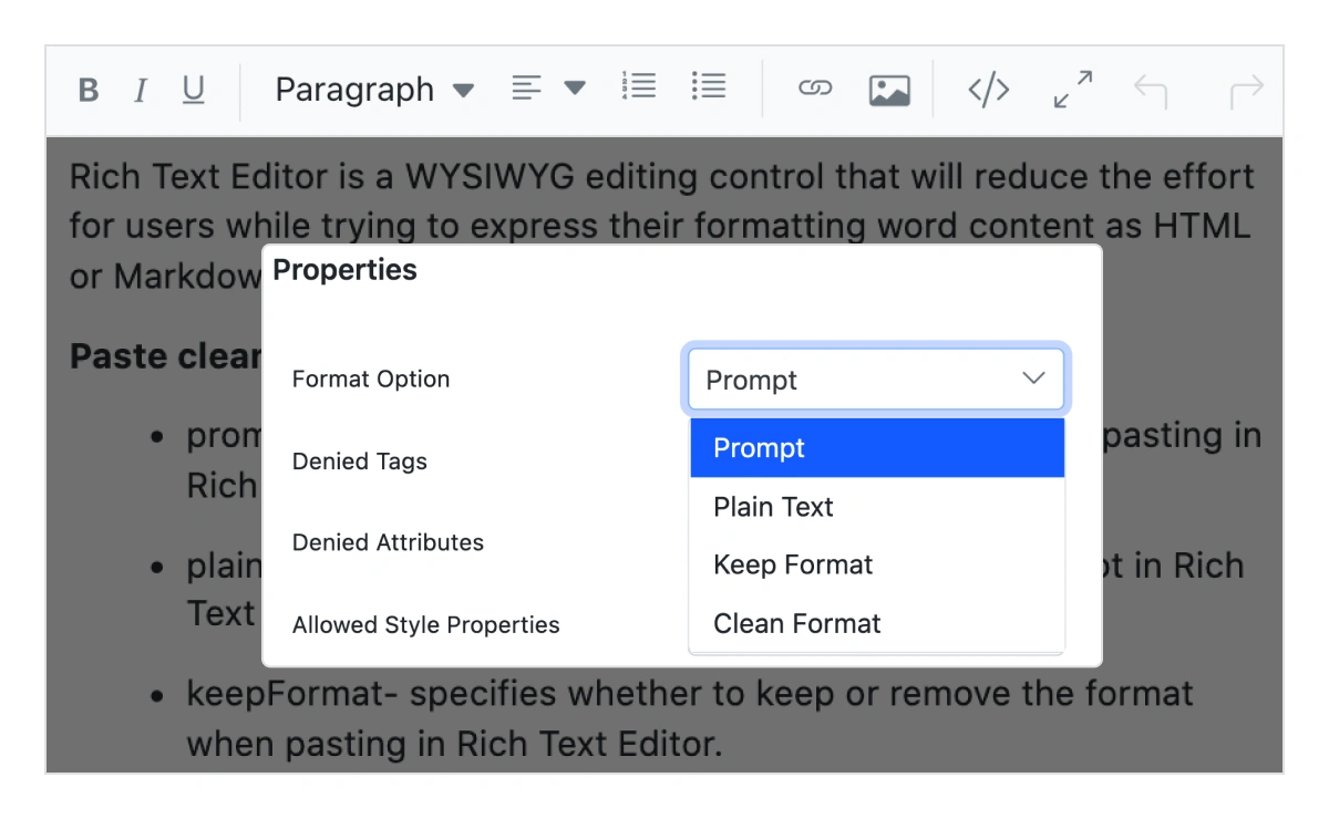 React Rich Text Editor with format on pasting.
