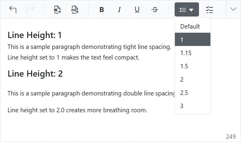 Line height in React WYSIWYG HTML editor.