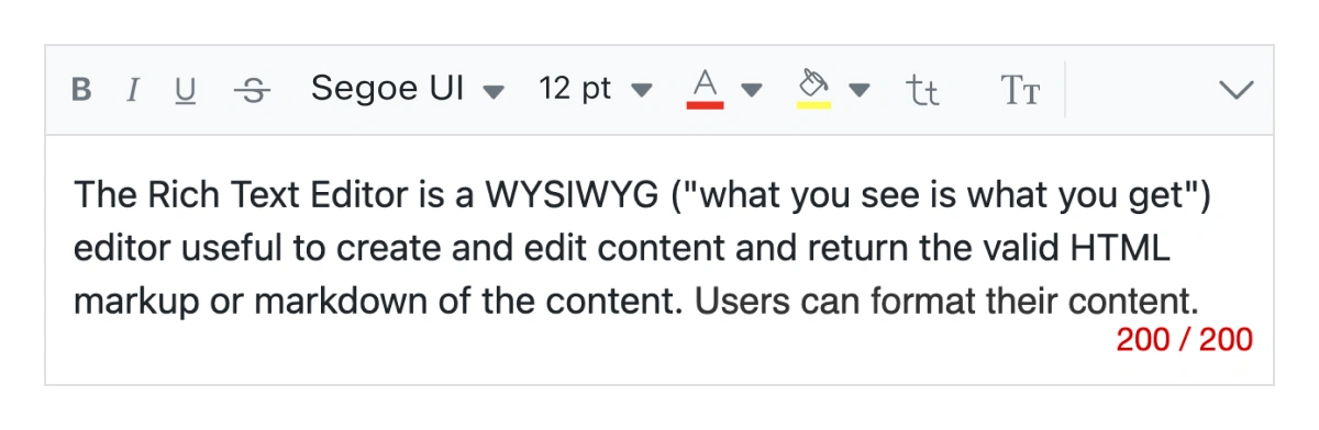 React WYSIWYG HTML editor with maximum length.