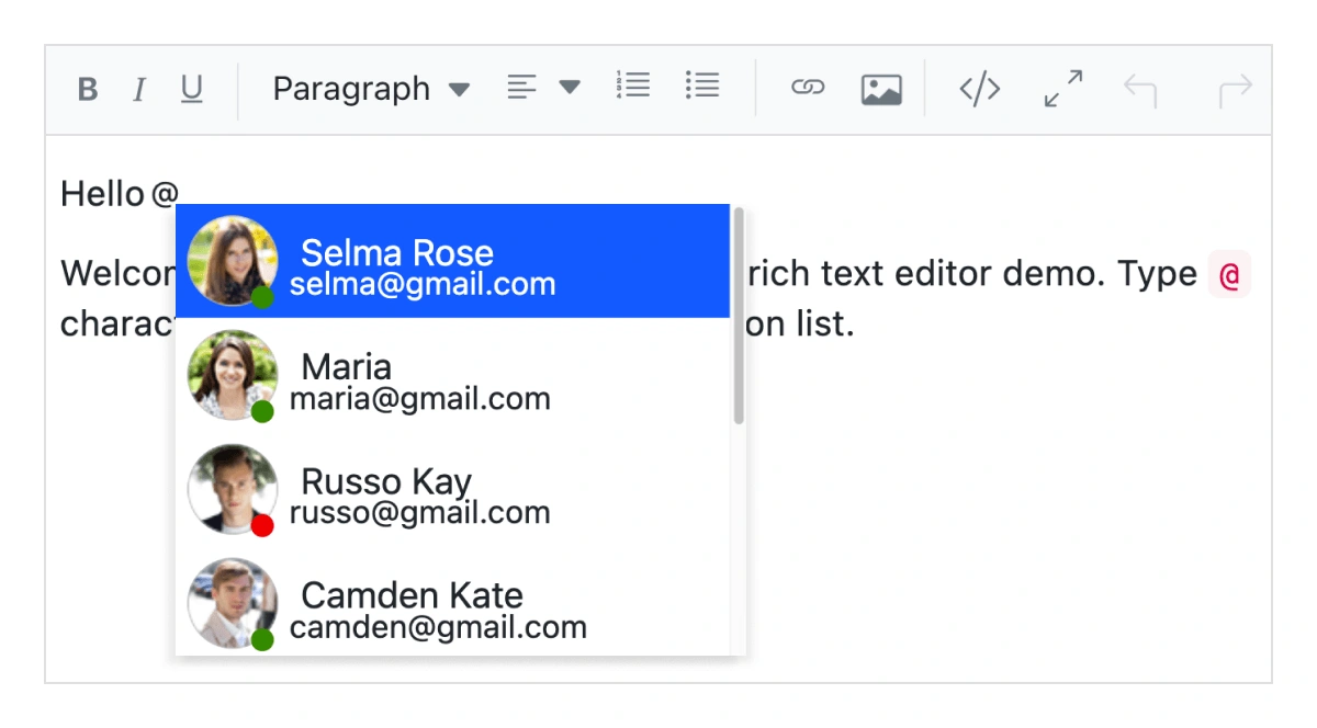 React Rich Text Editor with mention and hashtag.