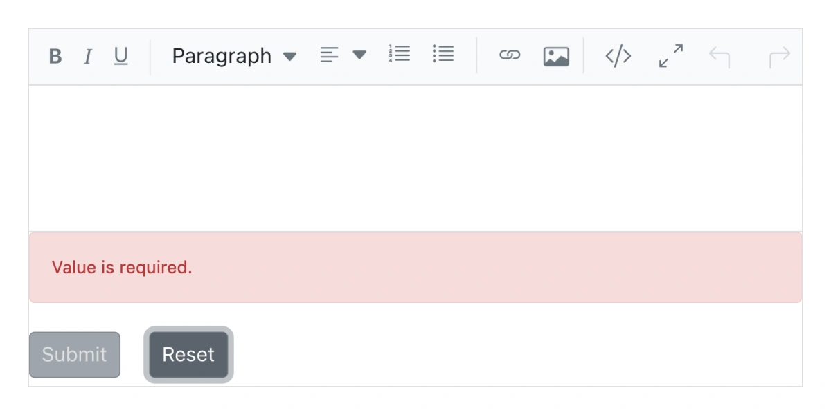 Validation in React WYSIWYG HTML editor.