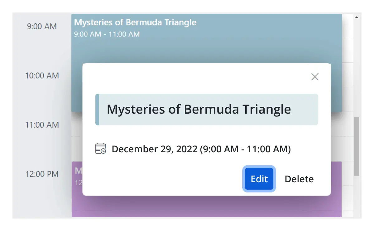 Pop-up displaying event information.