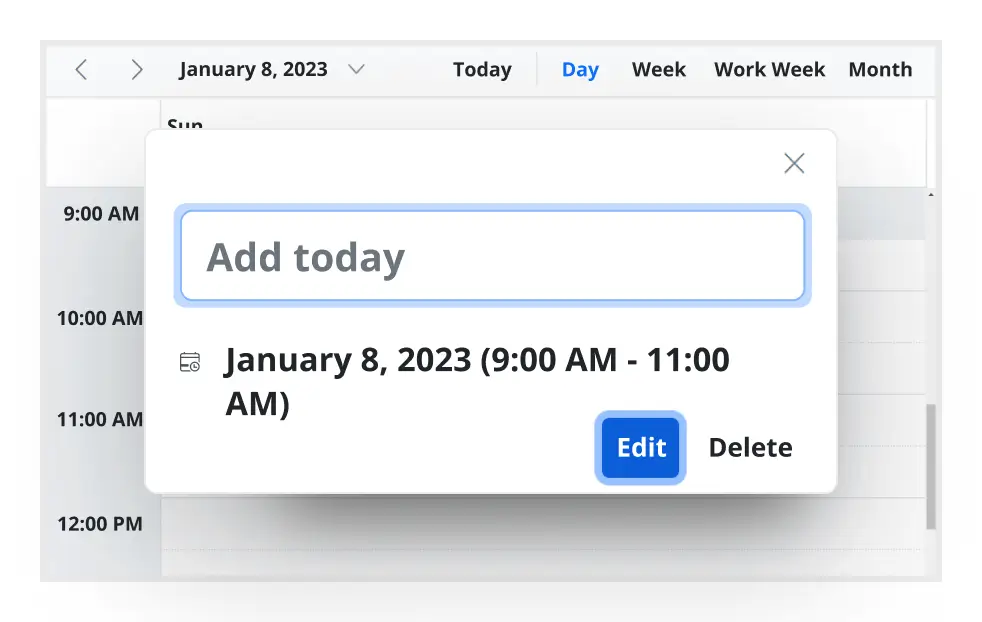 Illustration of quick pop-ups in React Scheduler.