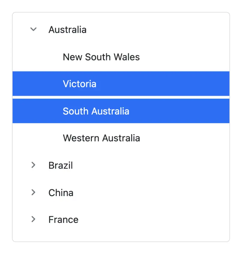 React Tree View multiple node selection.