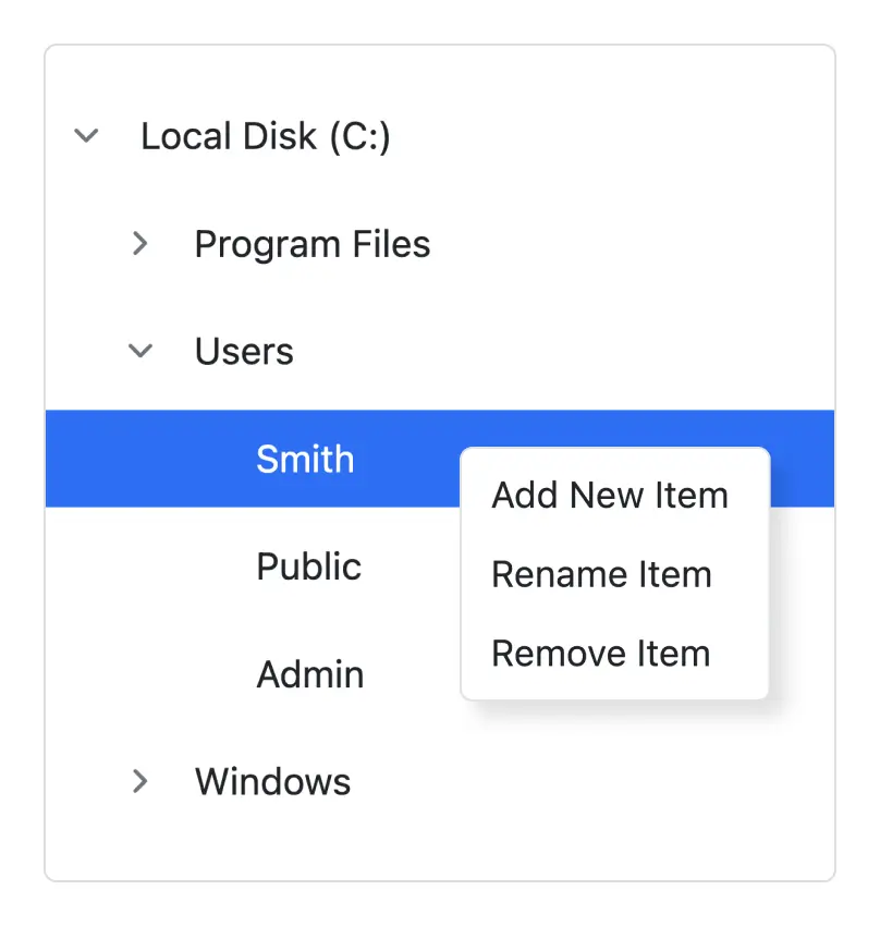 React Tree View context menu.
