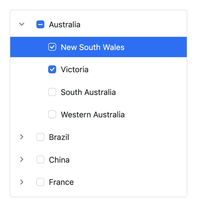 React Tree View checkbox support.