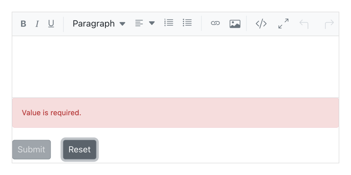 Validation in ASP.NET Core WYSIWYG HTML editor.