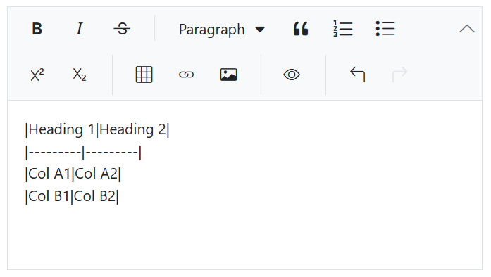 Insert table in ASP.NET Core markdown editor