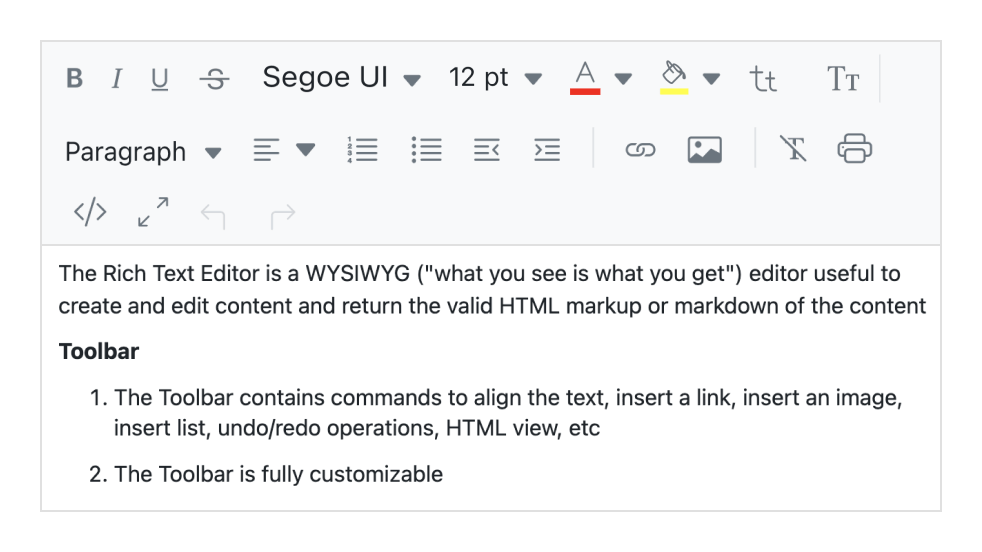 ASP.NET Core WYSIWYG HTML editor with multirow toolbar.