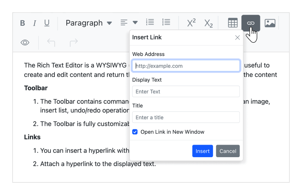 Hyperlinks insert in WYSIWYG ASP.NET MVC HTML editor