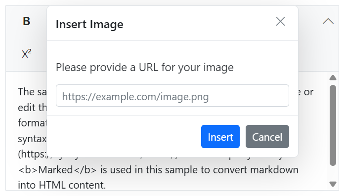 Insert images in ASP.NET MVC markdown editor.