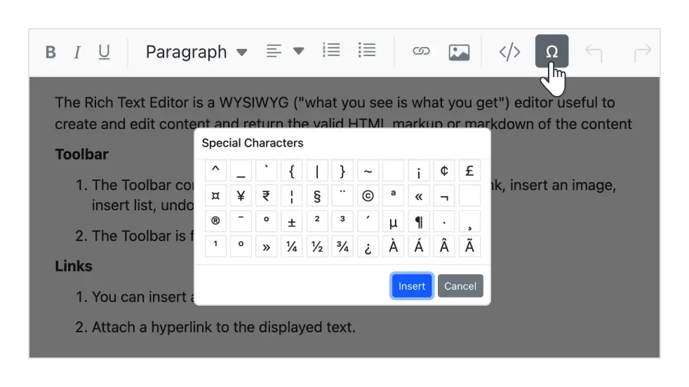 Blazor WYSIWYG HTML editor custom toolbar.