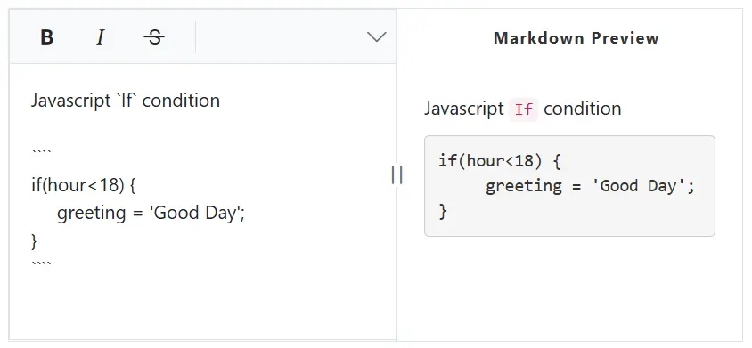 The Blazor Markdown editor mode insert code block.