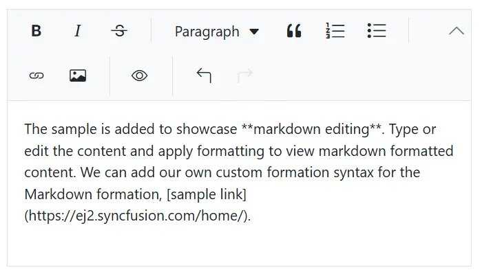 Blazor RTE Markdown editor mode syntax.