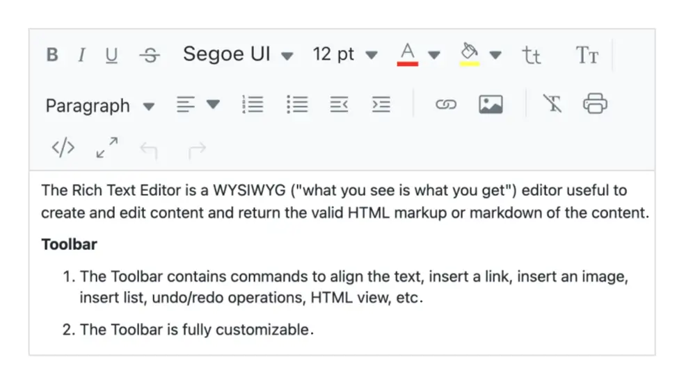 Blazor WYSIWYG HTML editor multirow toolbar.