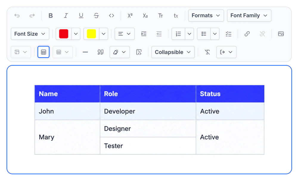 Headless Editor table editing.