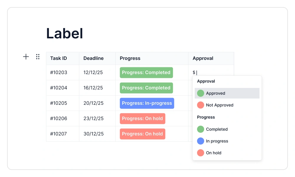 JavaScript Block Editor inline content label