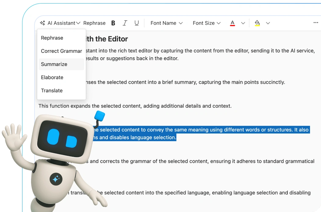 AI-powered JavaScript Rich Text Editor component.