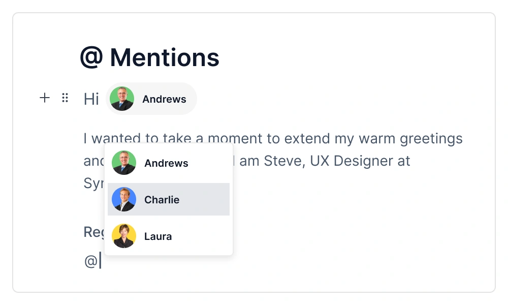 React Block Editor inline content mention