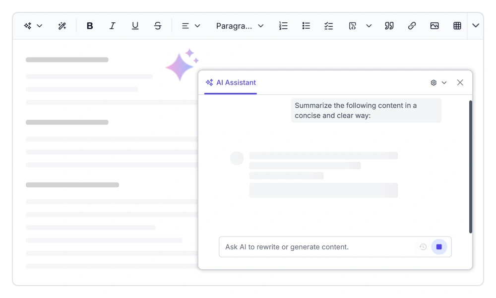 React Rich Text Editor AI writing assistant 
