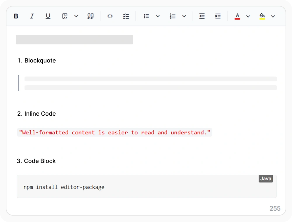 React Rich Text Editor block quotes and code formatting