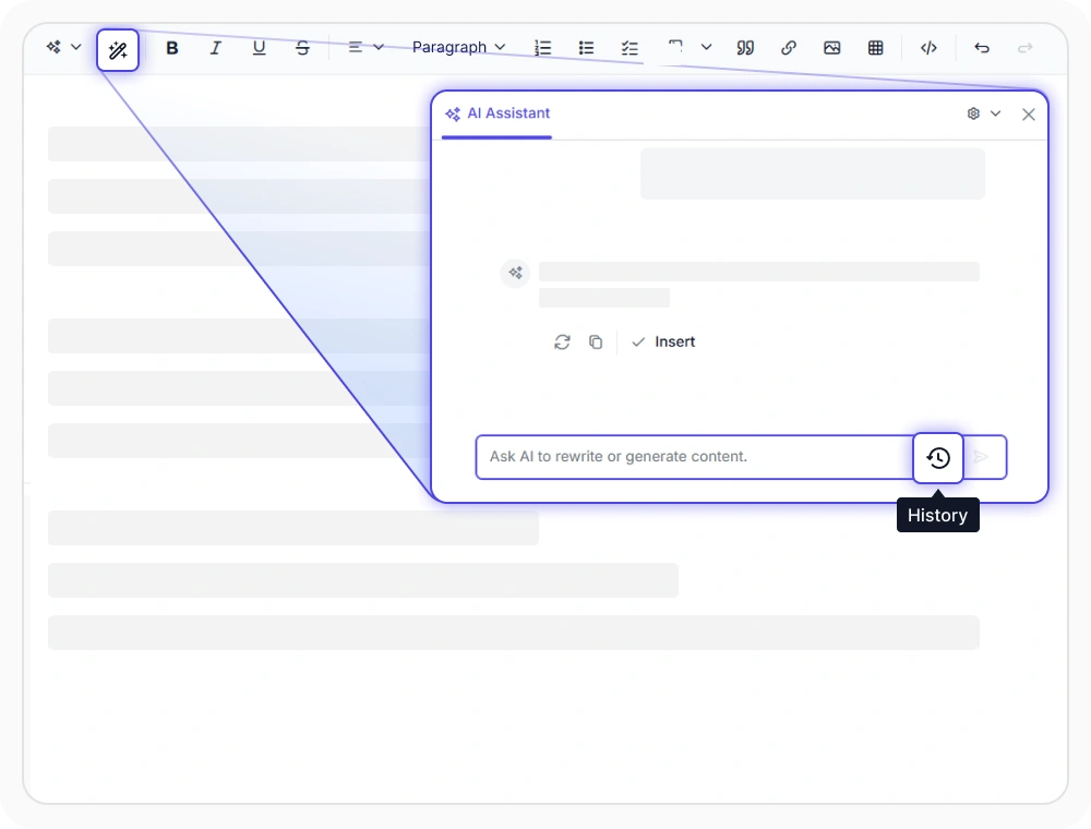 React Rich Text Editor AI conversation history persistence