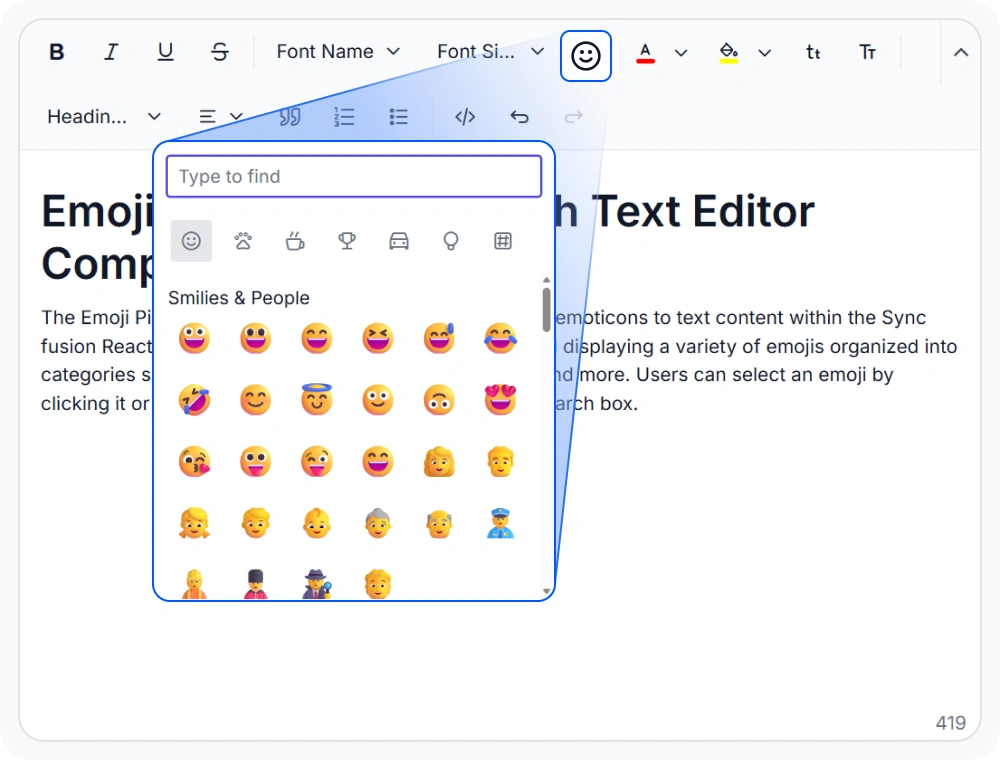Emoji picker in React Rich Text Editor.
