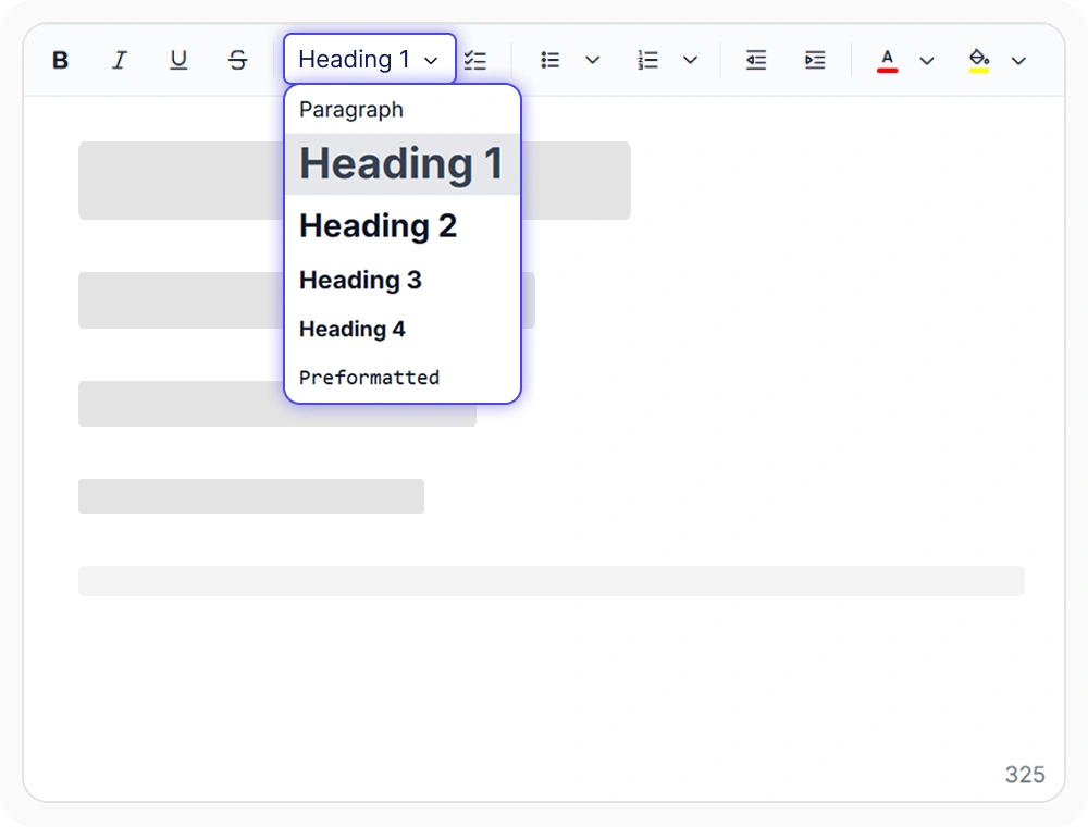 React Rich Text Editor heading levels and paragraph styles