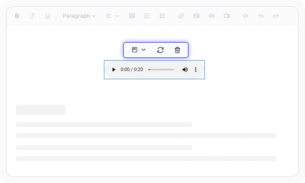 Insert audios in React Rich Text Editor.