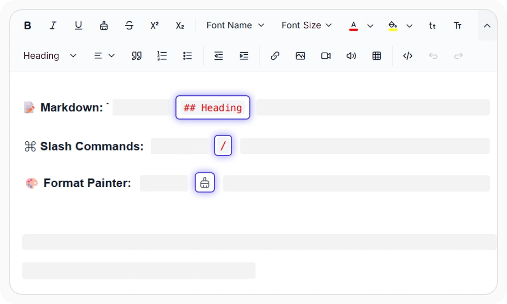 Quick content formatting in React WYSIWYG HTML editor.