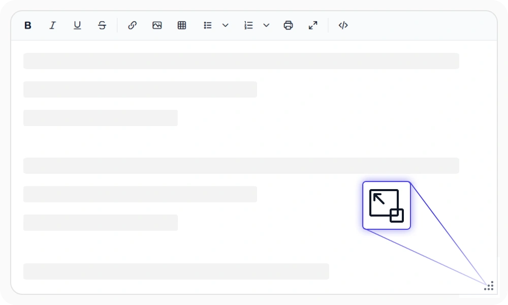 React WYSIWYG HTML editor with resize editor option.