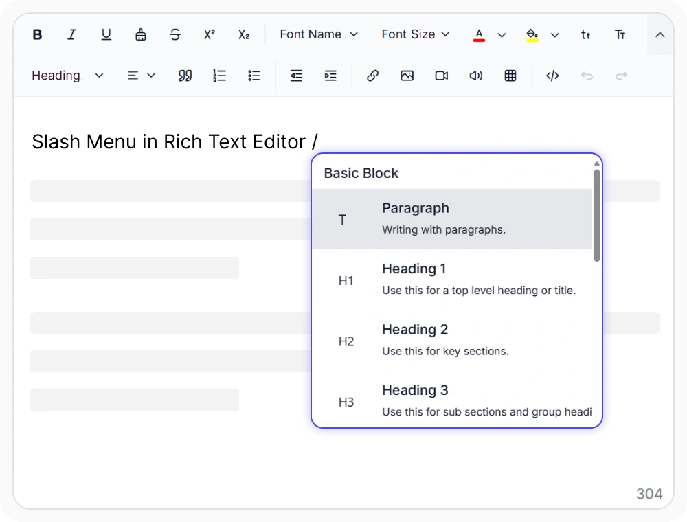 React Rich Text Editor slash commands