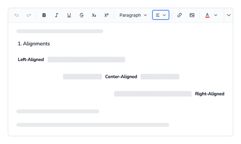 Vue Modern Rich Text Editor text alignment.