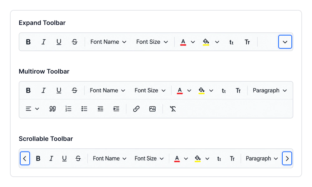 Vue Modern Rich Text Editor flexible toolbar.