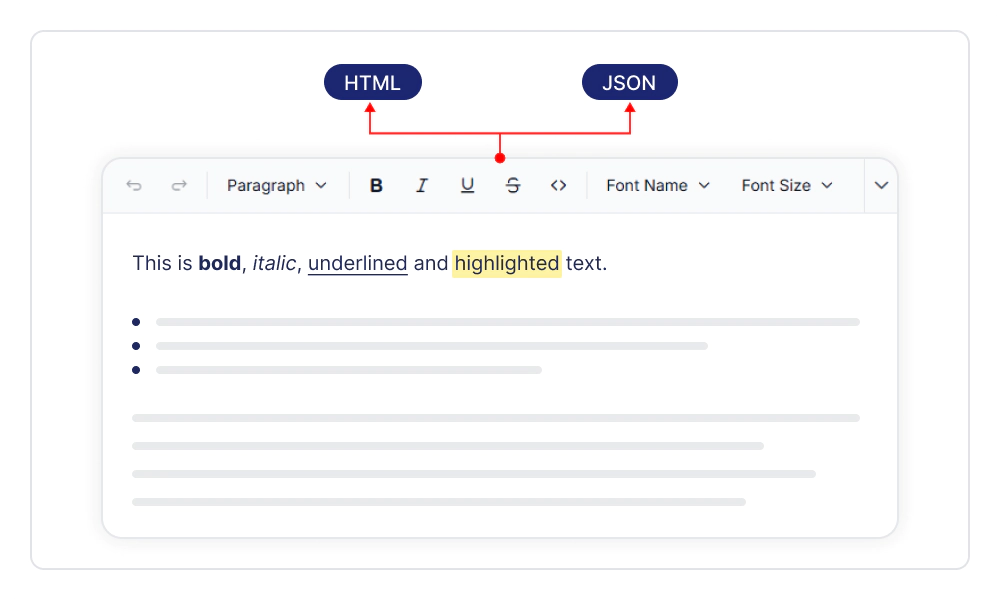 Vue Modern Rich Text Editor flexible content formats.