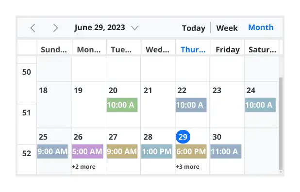 Illustration of displaying week numbers in Angular Scheduler.