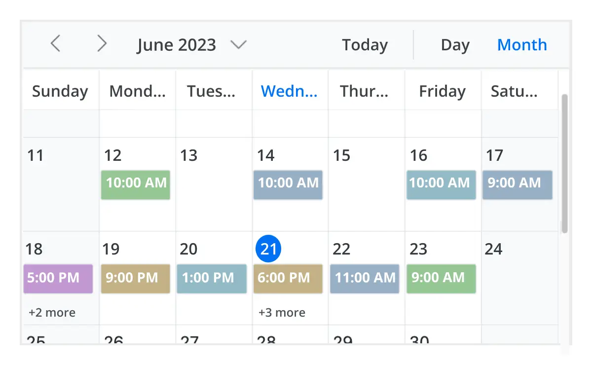 Month View in Angular Scheduler component.