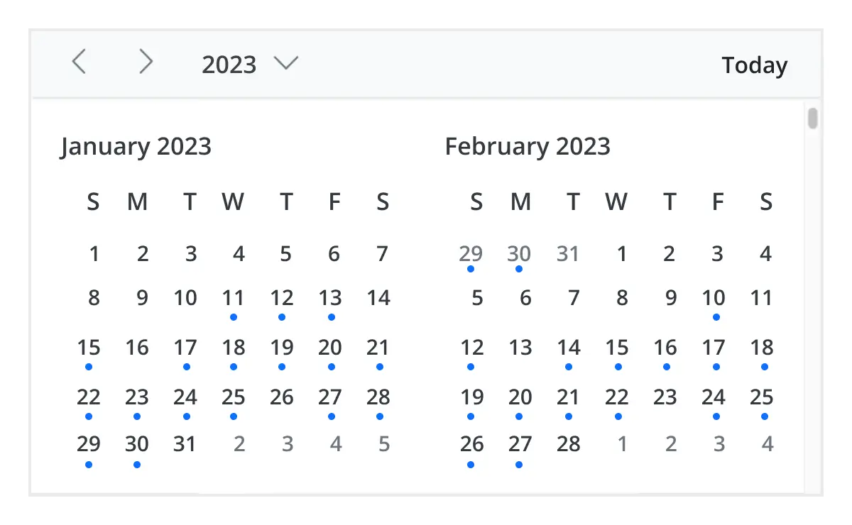 Year view in Angular Scheduler component.