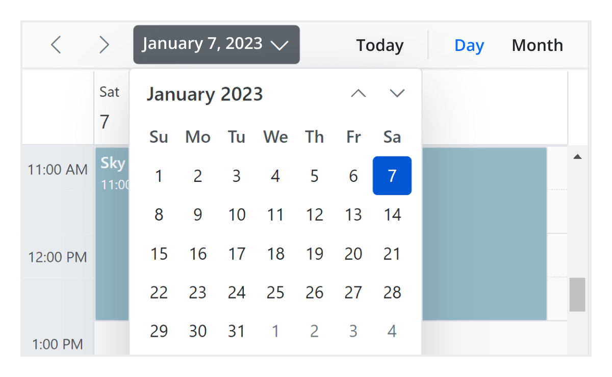 Navigation options in ASP.NET Core Scheduler.