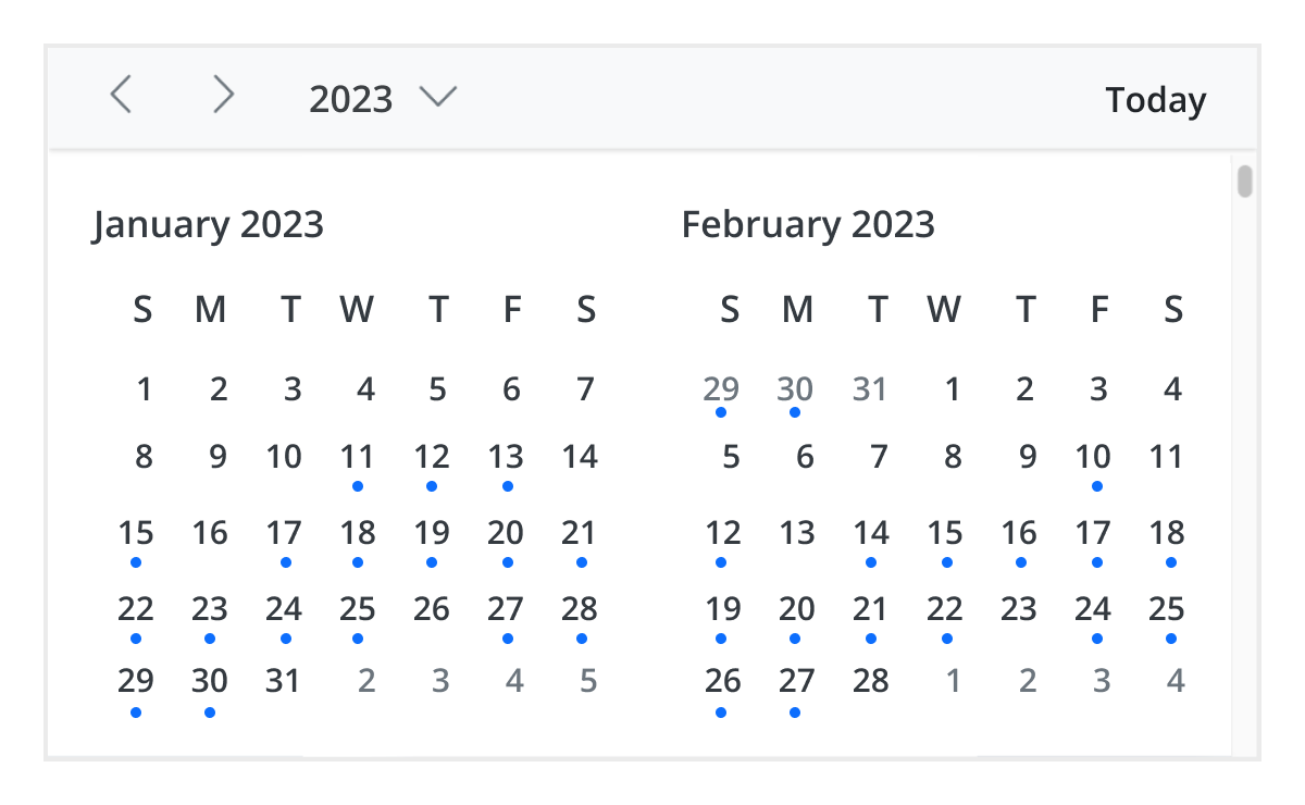 Year view in ASP.NET MVC Scheduler component.