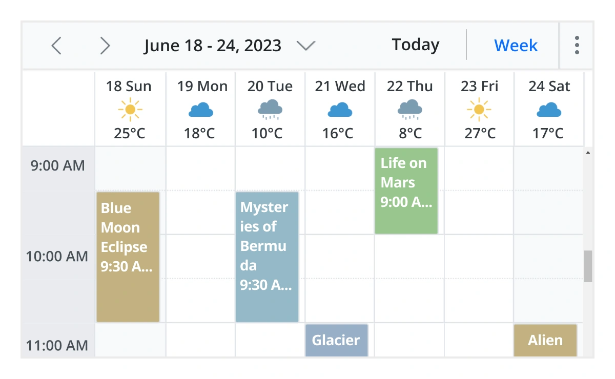 Illustration of date header customization in Blazor Scheduler.