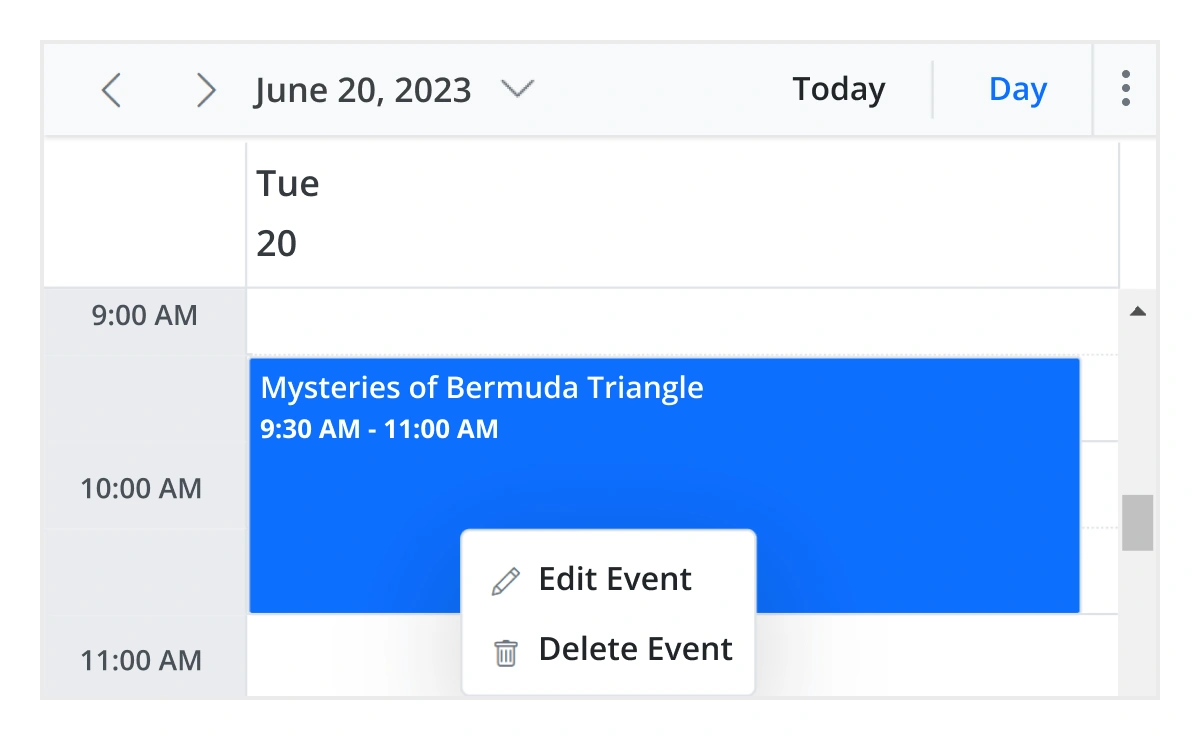 Context menu in Blazor Scheduler component.