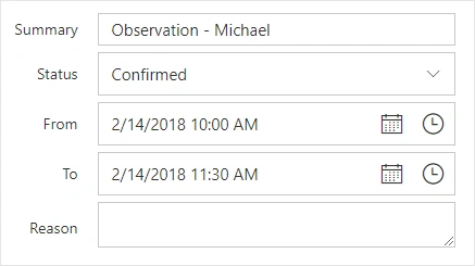 JavaScript scheduler custom editor template