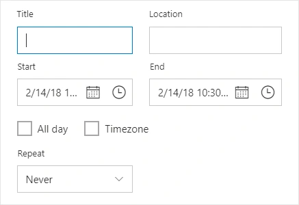 JavaScript scheduler default event editor