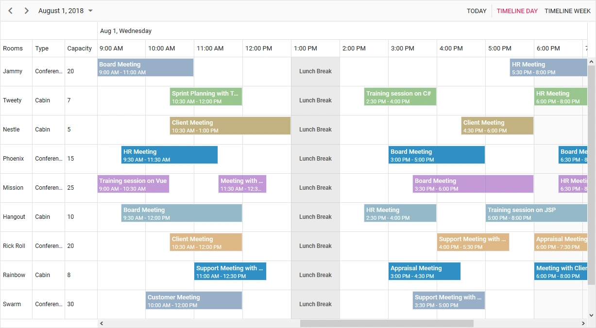 Javascript timeline scheduler