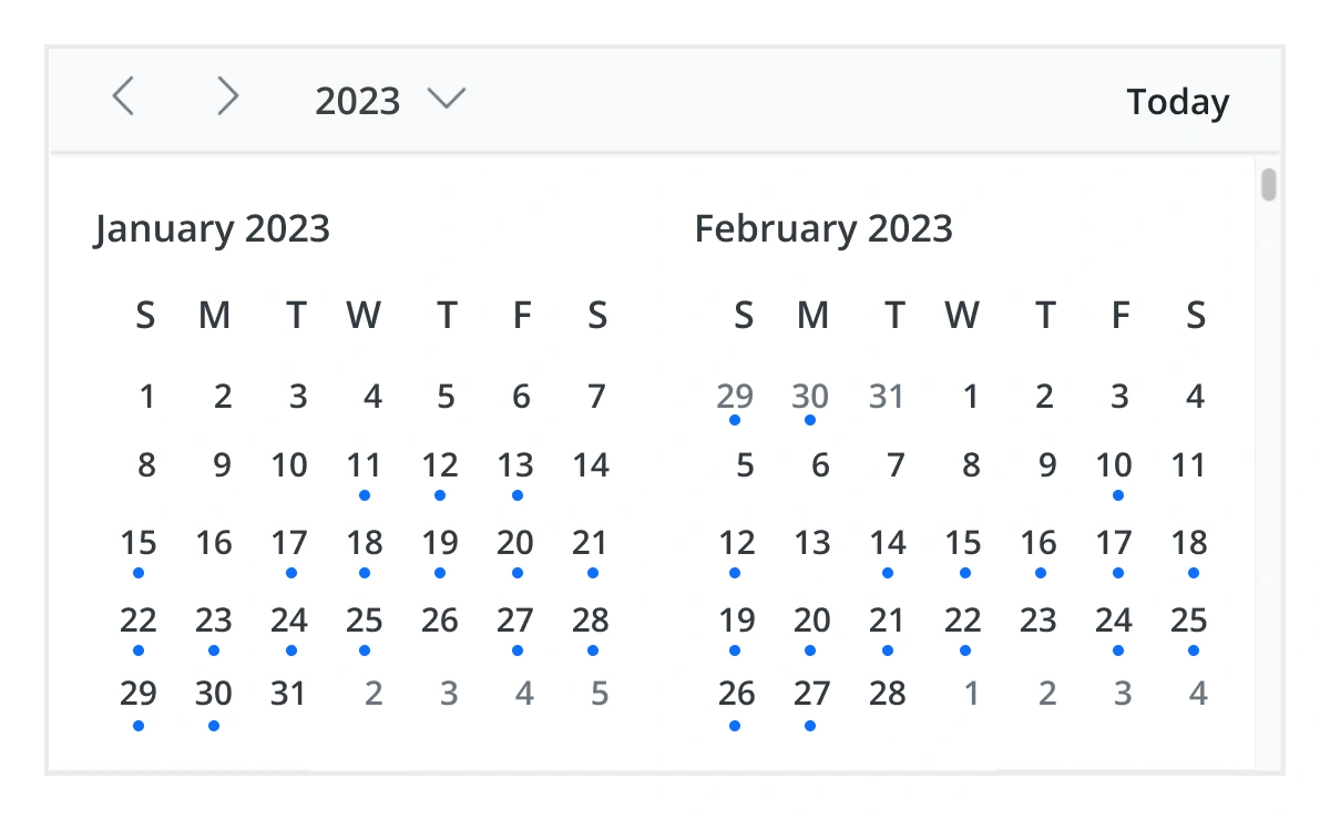 Year view in JavaScript Scheduler control.