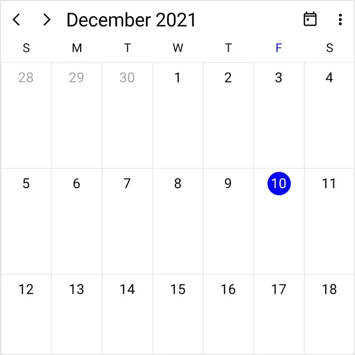 Month view in the .NET MAUI Scheduler.